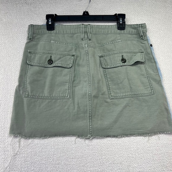 FRAME Denim Mini Skirt Womens Blue‎ Green Frayed Hem Utility Pockets - Picture 7 of 14